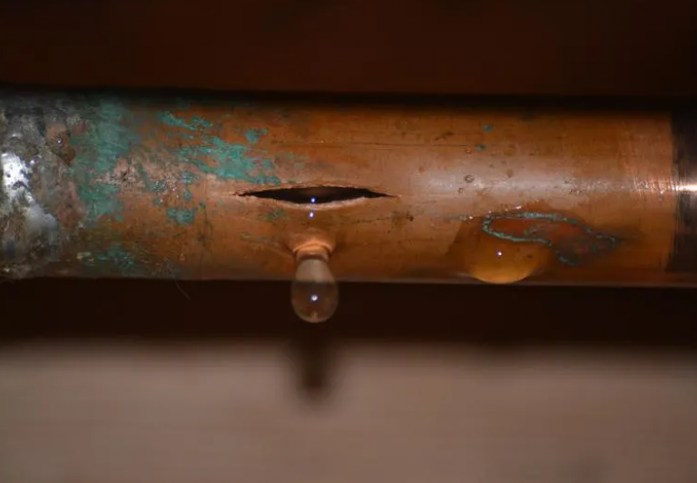 a broken pipe leaking