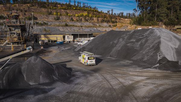 Level Electrical Taree service vehicle onsite at the Possum Brush hard rock crushing plant during the MCC and automation upgrade project.