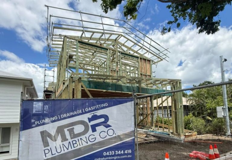 Level Plumbing Joyner partnered with MDR Plumbing job site sign